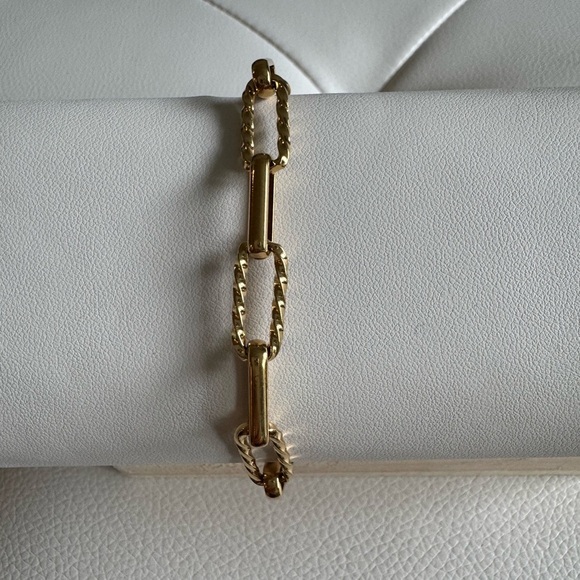 Gold Plated Paperclip Stainless Steel Chain Chunky Bracelet Adjustable New NWT - Picture 5 of 7